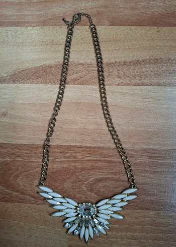 Beyaz Baskılı Bohem Zincir Kolye - Görsel 2