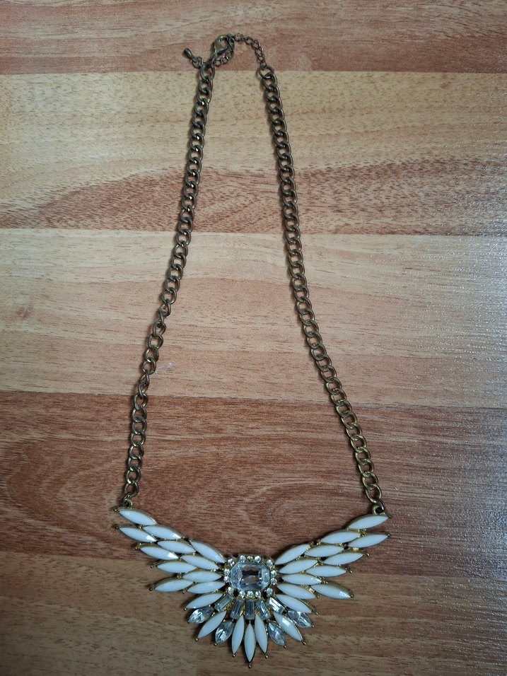 Beyaz Baskılı Bohem Zincir Kolye - Görsel 2