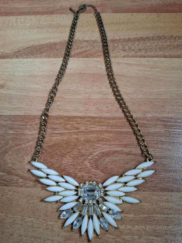 Beyaz Baskılı Bohem Zincir Kolye - Görsel 3