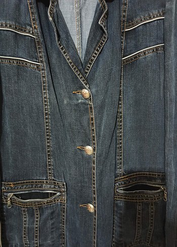 Kadın Lacivert Uzun Kot Pardesü - Görsel 2