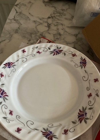 6 Parça Bordo Çiçekli Opal Cam Çorba Tabağı - Görsel 3