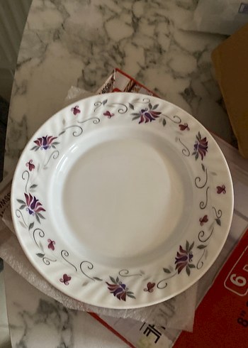 6 Parça Bordo Çiçekli Opal Cam Çorba Tabağı - Görsel 2