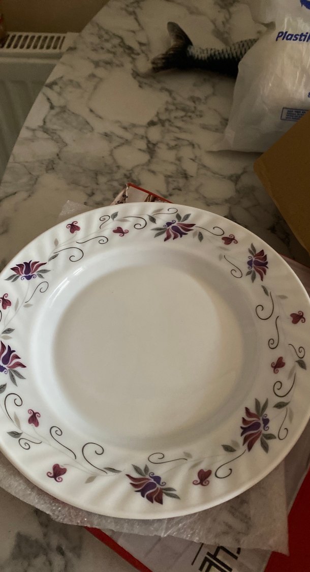 6 Parça Bordo Çiçekli Opal Cam Çorba Tabağı - Görsel 3