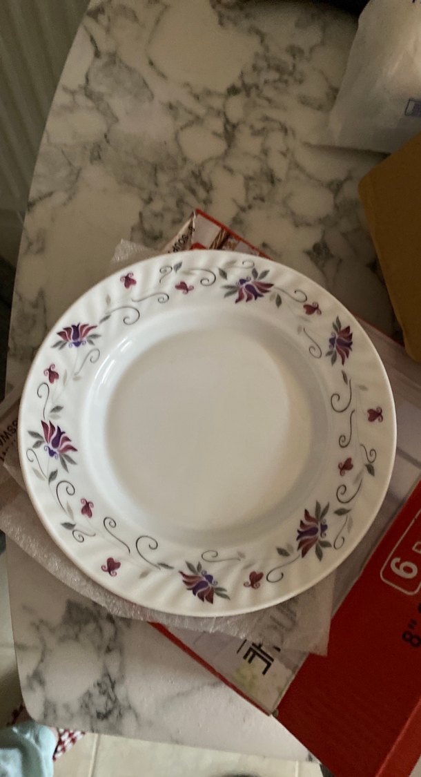 6 Parça Bordo Çiçekli Opal Cam Çorba Tabağı - Görsel 2