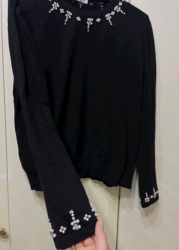 İnci Detaylı Siyah Kadın Triko - Görsel 4