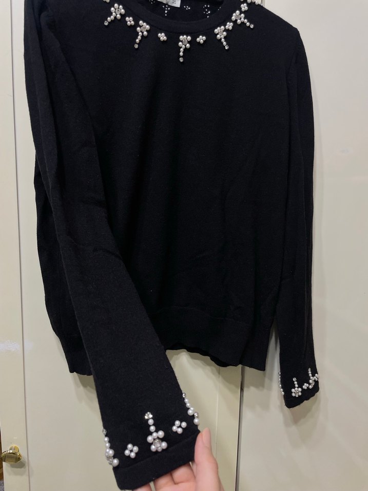 İnci Detaylı Siyah Kadın Triko - Görsel 4