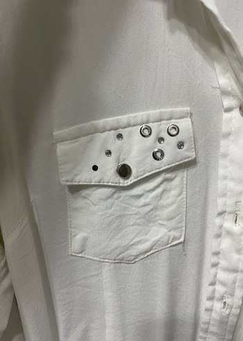 Kadın Metal Düğmeli Uzun Kollu penye Gömlek - Görsel 3