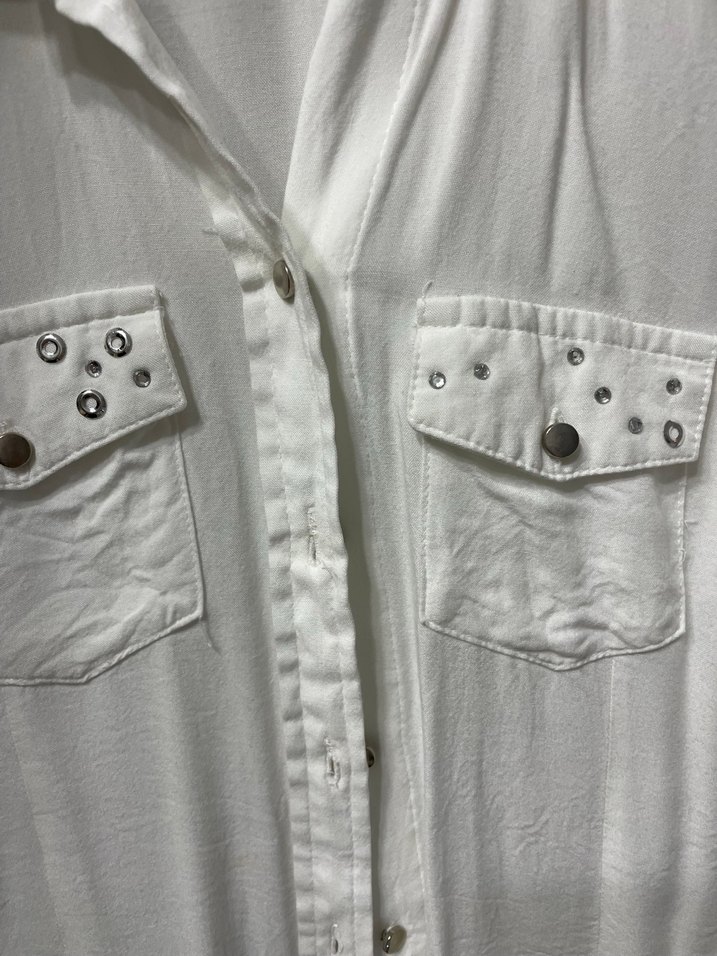 Kadın Metal Düğmeli Uzun Kollu penye Gömlek - Görsel 2