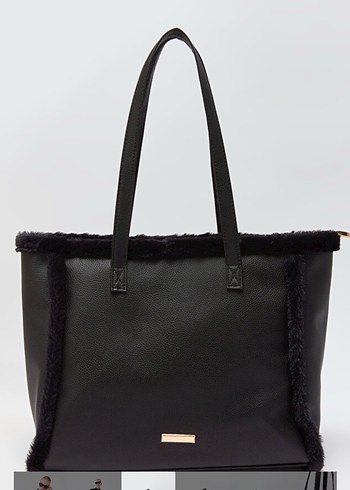 Siyah Süet Kürklü Kadın Ofis Çantası - Görsel 2