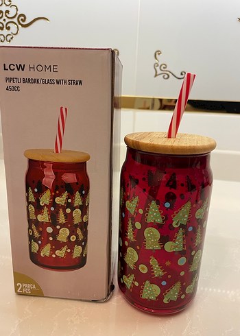 LCW HOME Baskılı Pipetli Kırmızı Cam Bardak 450 ml - Görsel 2