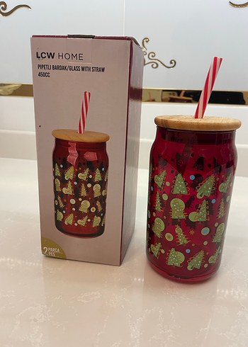 LCW HOME Baskılı Pipetli Kırmızı Cam Bardak 450 ml - Görsel 5