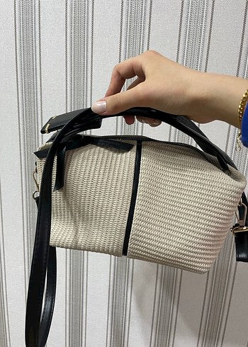 Gri-Beyaz Fermuarlı Kadın Çanta - Görsel 6