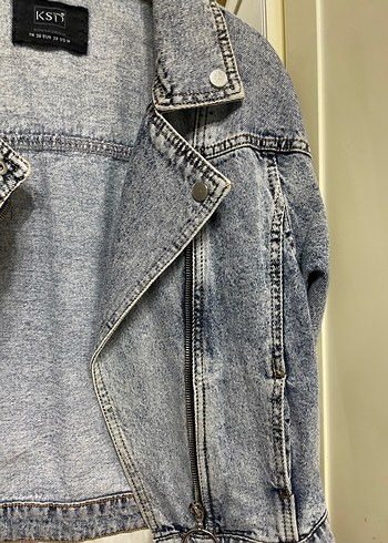 Gri Kadın Kot Ceket, Gevşek Kesim, Tokalı - Görsel 2