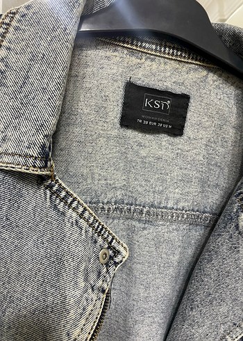 Gri Kadın Kot Ceket, Gevşek Kesim, Tokalı - Görsel 8