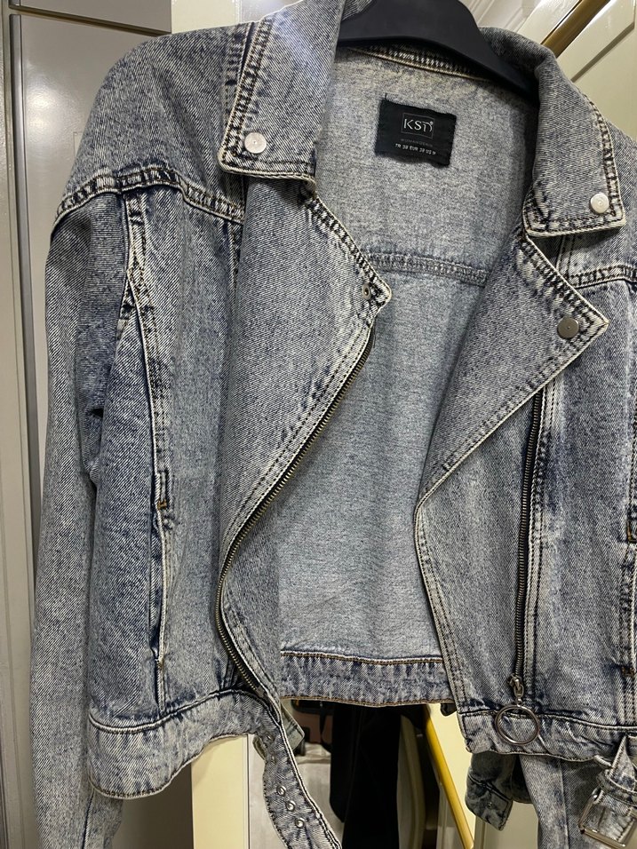 Gri Kadın Kot Ceket, Gevşek Kesim, Tokalı - Görsel 3