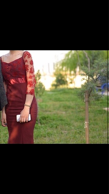 Bordo abiye uzun simli