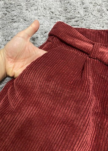 40 Beden bordo Renk Bordo Kadife Kemerli Kadın Pantolon