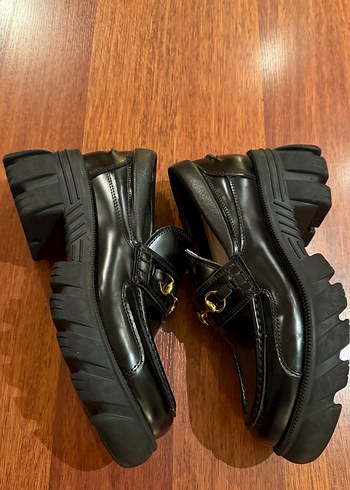 Siyah Deri Tokalı Platform Topuklu Kadın Loafer - Görsel 4