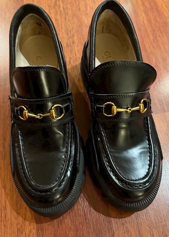 Siyah Deri Tokalı Platform Topuklu Kadın Loafer - Görsel 2