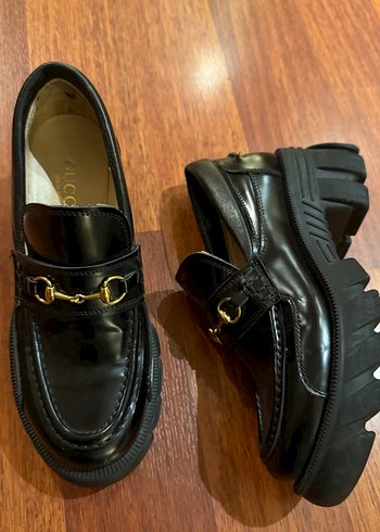 Siyah Deri Tokalı Platform Topuklu Kadın Loafer - Görsel 3