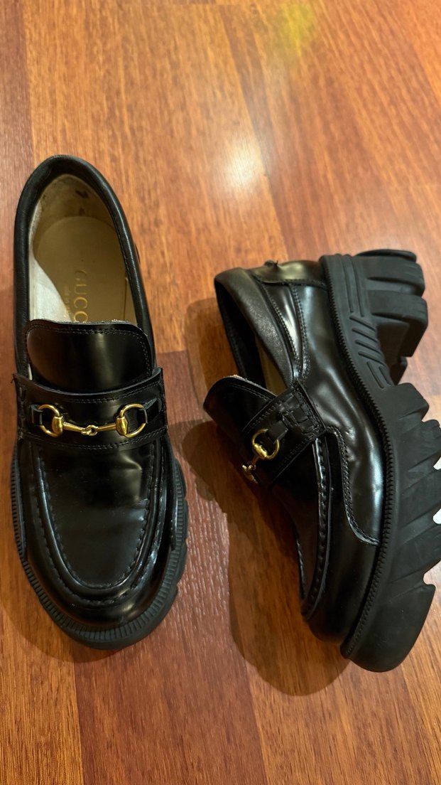 Siyah Deri Tokalı Platform Topuklu Kadın Loafer - Görsel 3