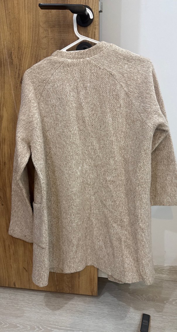 Bej Midi Kadın Örgü Yün Hırka - Görsel 3