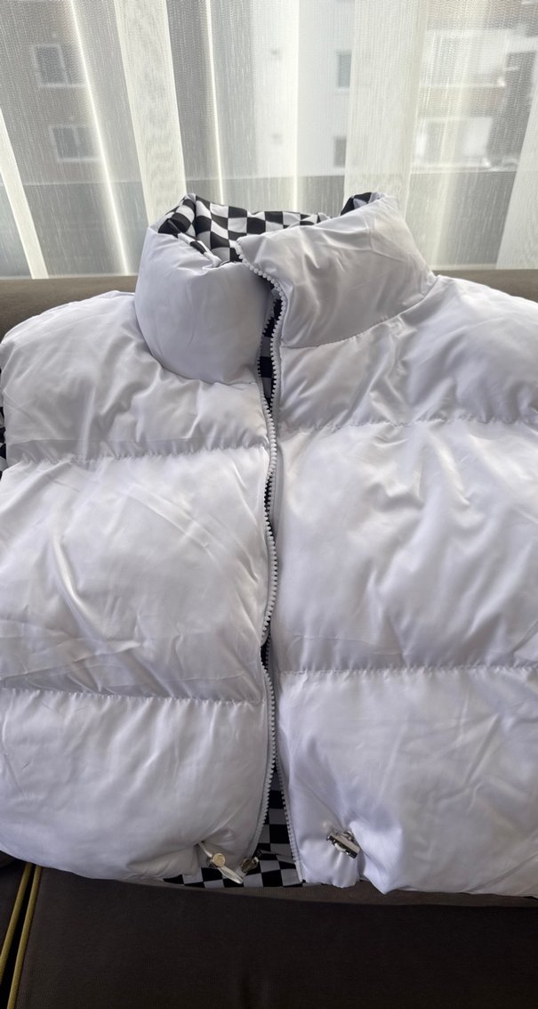 Beyaz Kareli Fermuarlı Kadın Yelek - Görsel 2