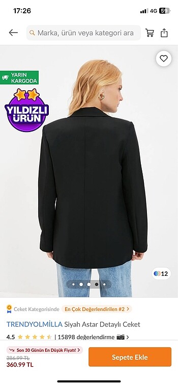 40 Beden Trendyolmilla siyah blazer ceket