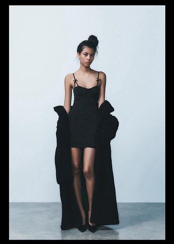 Zara Siyah askılı Gotik Mini Elbise