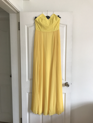 s Beden sarı Renk Dantel ve şifonlu elbise