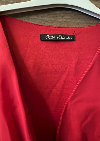 Kırmızı Uzun Kollu Drapeli Kadın Elbise - Görsel 2