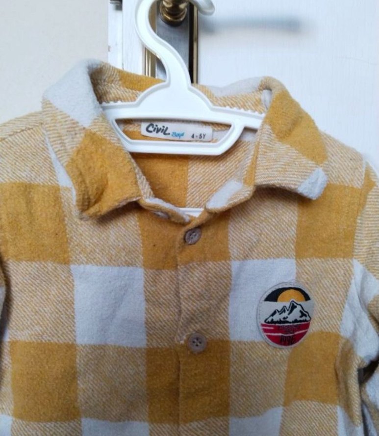 Erkek Çocuk Sarı Kareli Düğmeli Gömlek - Görsel 2