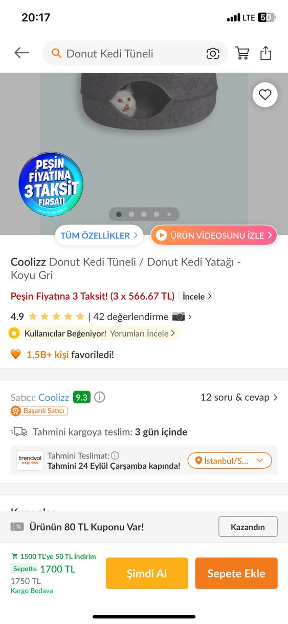 Büyük Gri Donut Kedi Tüneli - Görsel 2