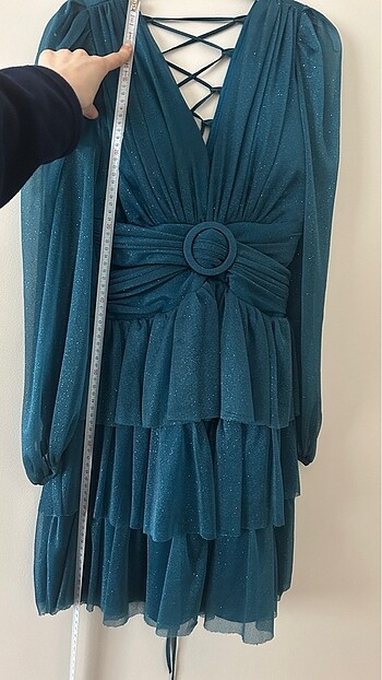 Petrol Mavisi Simli Abiye - Görsel 9