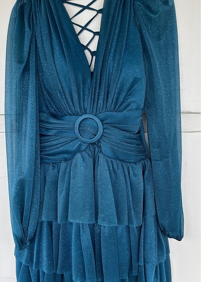 Petrol Mavisi Simli Abiye - Görsel 2