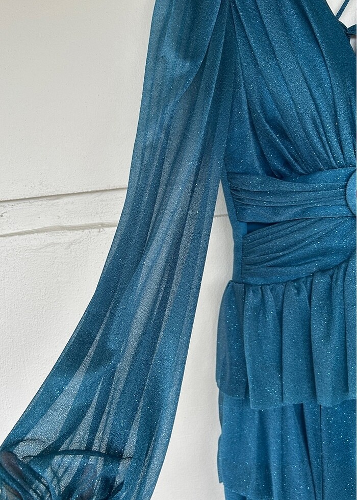 Petrol Mavisi Simli Abiye - Görsel 3