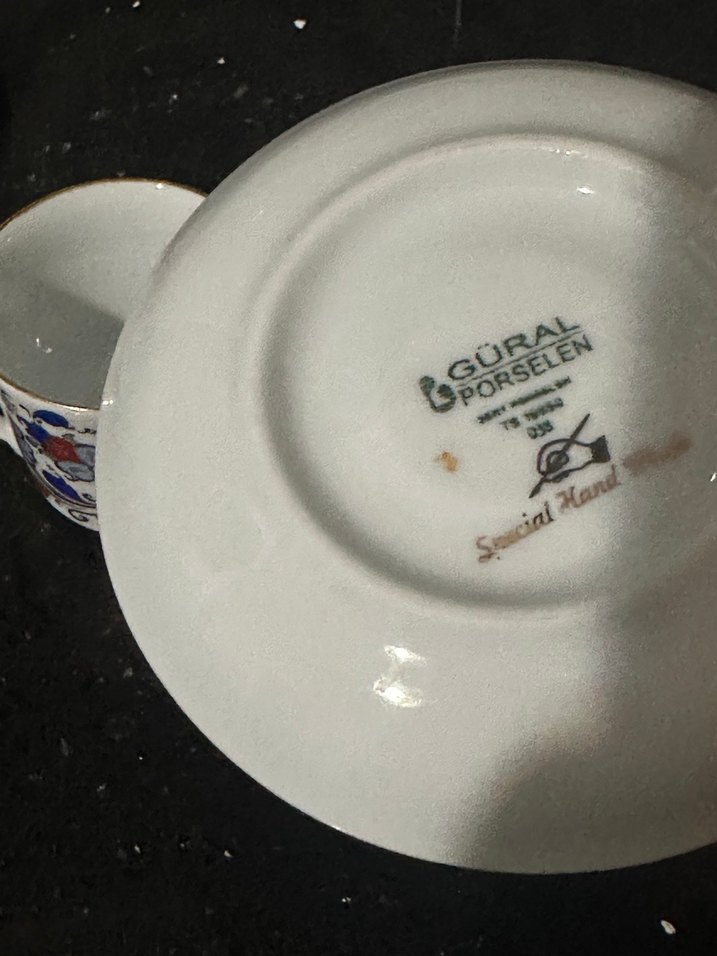 Güral porselen Çiçek Desenli İnce Porselen Fincan ve Tabak - Görsel 4