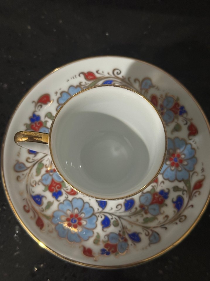 Güral porselen Çiçek Desenli İnce Porselen Fincan ve Tabak - Görsel 3