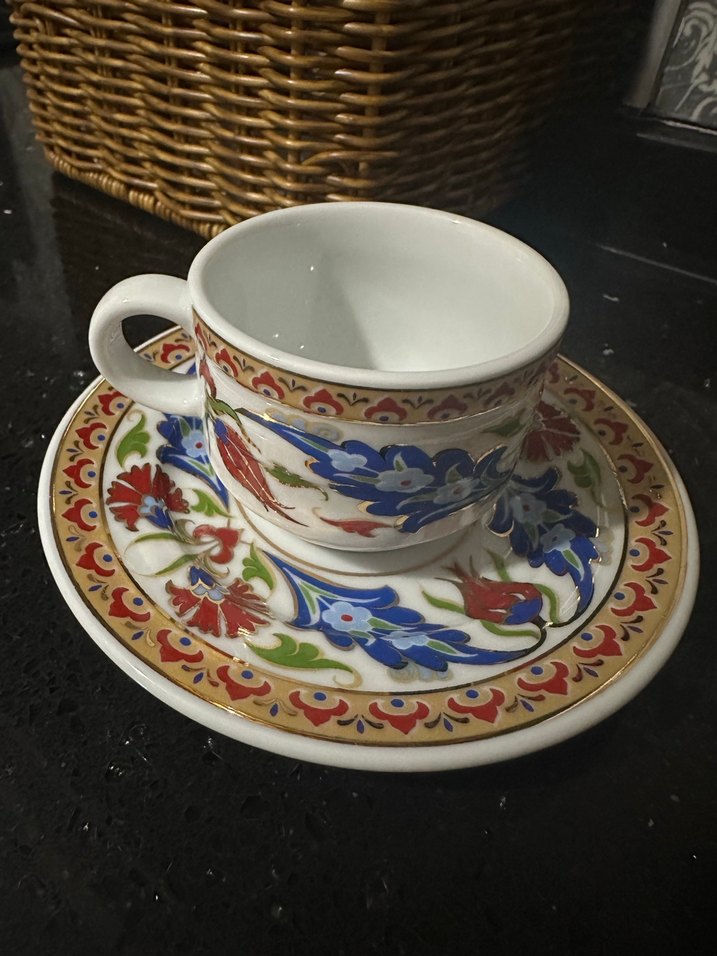 Güral porselen Çiçek Desenli Seramik Fincan ve Tabak - Görsel 4