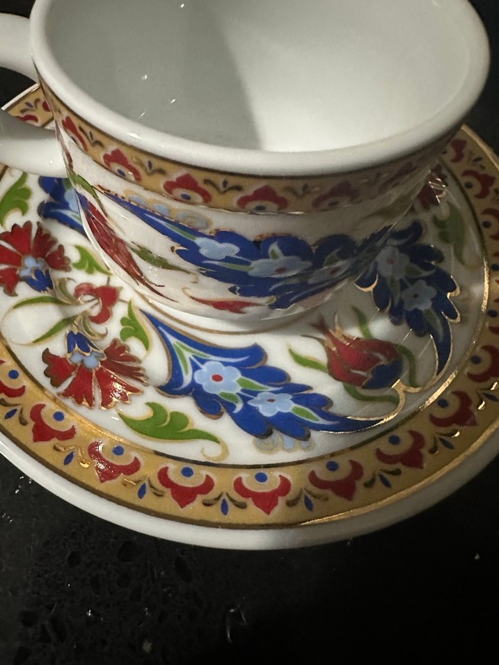 Güral porselen Çiçek Desenli Seramik Fincan ve Tabak - Görsel 3