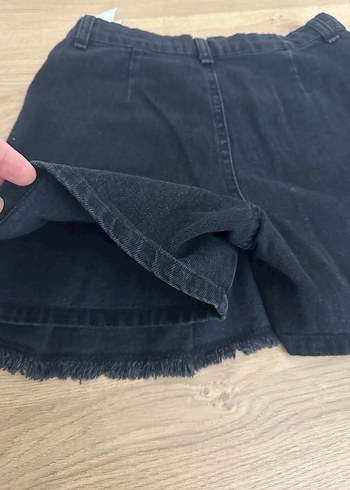 Kız çocuk Siyah Pileli Midi Denim Şort Etek - Görsel 7