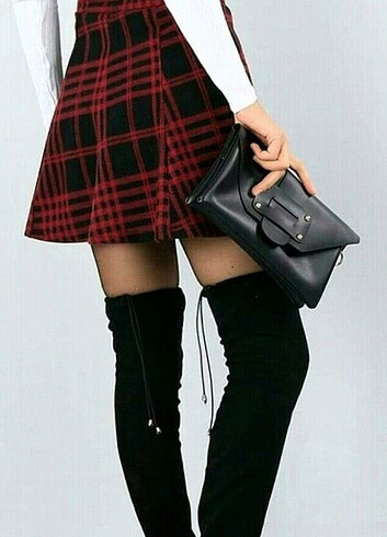 Zara Ekose etek bordo siyah