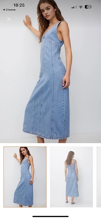 Dikiş detaylı uzun denim elbise