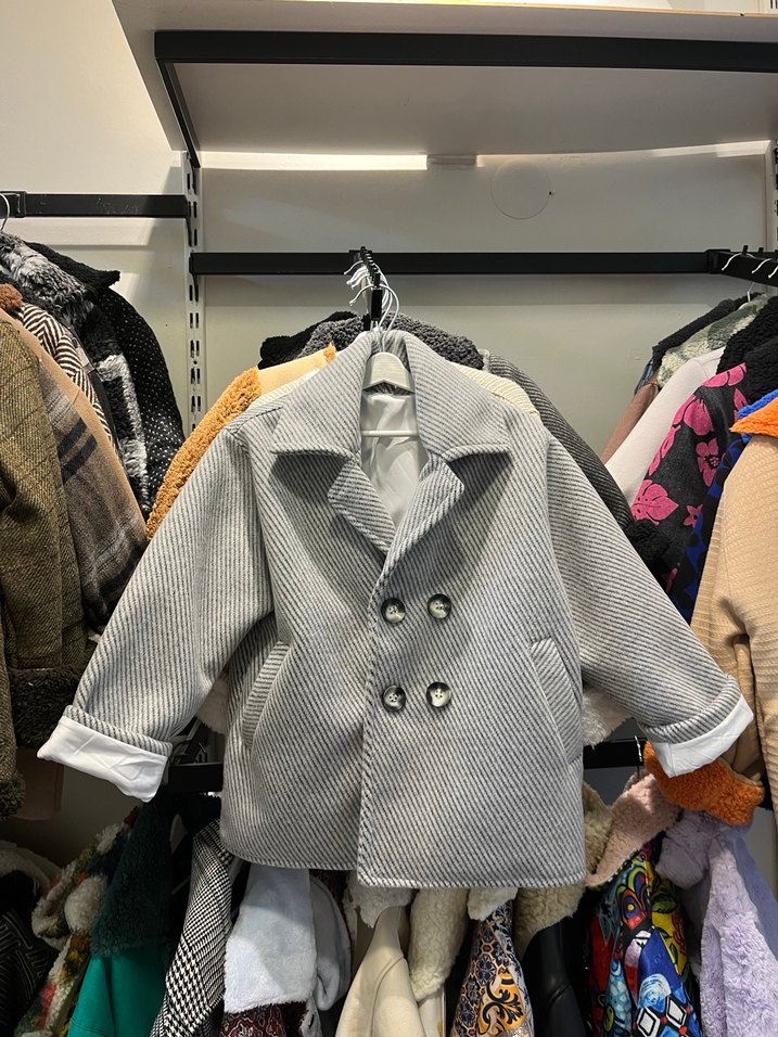 Erkek Çocuk Gri Düğmeli Yün Kaban - Görsel 2