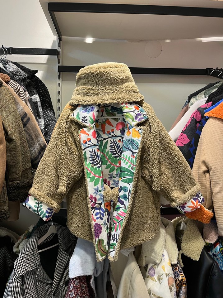 Renkli Çiçek Desenli çocuk mont şapka - Görsel 5