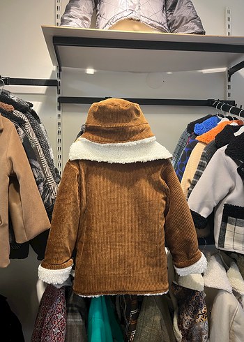 Kahverengi Kürklü çocuk Kışlık Mont şapka - Görsel 4