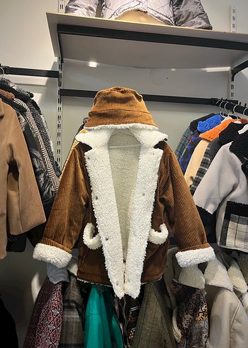 Kahverengi Kürklü çocuk Kışlık Mont şapka - Görsel 3