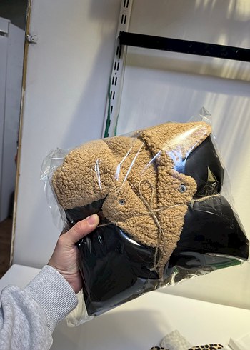 Kürklü Siyah Deri yumuşak çocuk mont şapka - Görsel 9