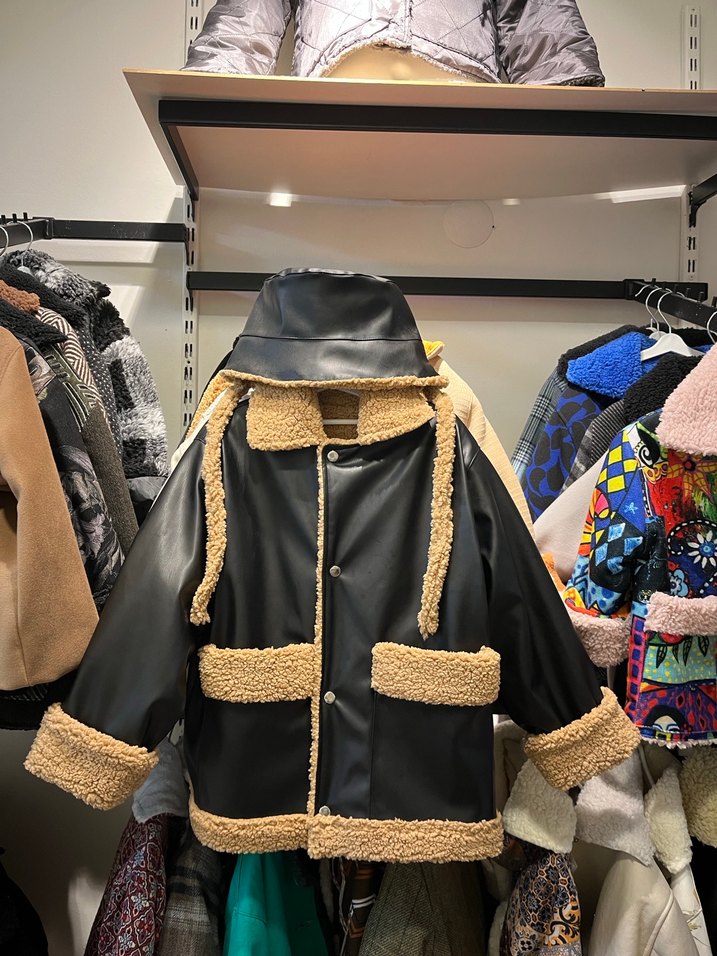 Kürklü Siyah Deri yumuşak çocuk mont şapka - Görsel 2