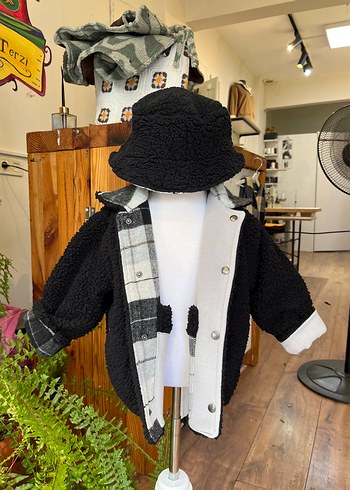 Gri Ekose Peluş Detaylı Erkek Bebek Ceket - Görsel 5